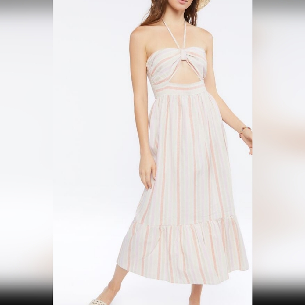 Forever 21 White Linen Feel pink maxi dress